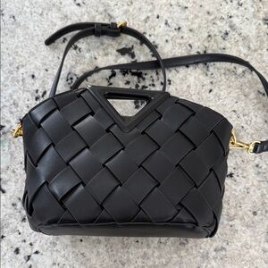 Anthropologie Black Woven Leather Crossbody Bag